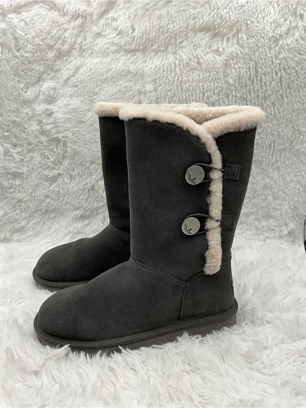 Koolaburra by UGG Boots Size 7 Gray Mid-Calf Faux Shearling with Cream Trim